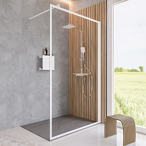 Schulte Duschwand Alexa Style 2.0 Duschwand Walk In, White Style, 120 x 200 cm, 6 mm Sicherheitsglas mit Dekor „Frame, weiß