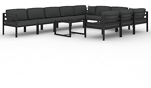 vidaXL Gartenmöbel 11-TLG. mit Kissen Tisch Ecksofa Mittelsofa Sitzgruppe Sofa Lounge Garten Garnitur Gartenset Gartensofa Aluminium Anthrazit