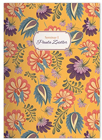 Kartenkaufrausch 16x personalisierte Elegante florale DIN A4 Schulheft, Rechenhefte mit üppigen Jugendstil Blüten in Gelb Lineatur 26 (kariertes Heft)