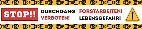 Banner 2,5 m 'Durchgang Verboten Forstarbeiten Lebensgefahr STOP' XXL Warnung PVC-Plane mit Ösen zum Aufhängen