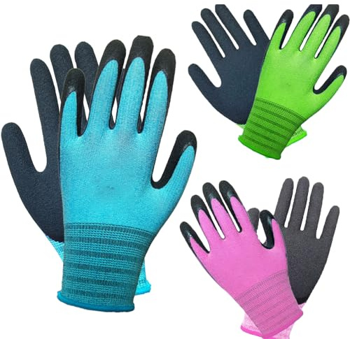GAVOROHANS 3 paia di guanti da giardinaggio con impugnatura superiore, resistenti, confortevoli, traspiranti, multiuso per giardinaggio, logistica, magazzinaggio, paesaggistica (3 paia di piccoli)