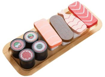 Toyvian Wooden Sushi Food Set for Kids - Simulation Toy Sushi Set for Pretend Play, Educational Role Playing Kitchen Accessories, Assorted Miniature Food Figurines