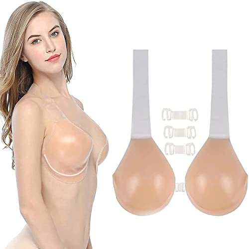 MIJNID Sujetador Invisilift, Sujetador Invisible Adhesivo, Copa Invisible Push Up sin Tirantes Uso en Vestido de Boda, Vestido de Noche (D,Flesh Color with Buckle)