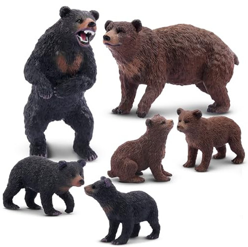 TOYMANY 6 Stück Bären Tierfiguren, Realistische Waldtier Familienfiguren Spielzeugset, enthält Braunbären und Schwarzbären, Bildung, Geburtstagsgeschenk, Weihnachtsspielzeug für Kinder