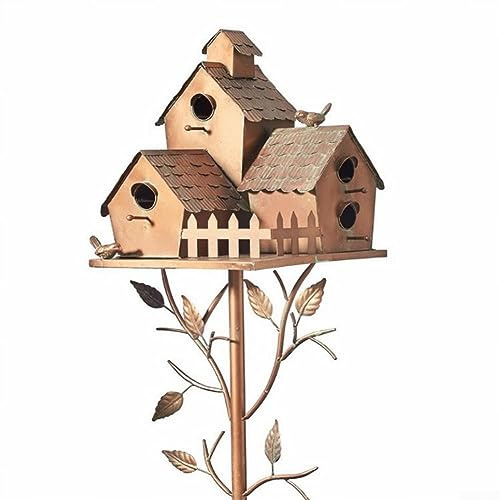 Metal Bird House with Poles, Outdoor Metal Bird House Stake Bird House, Metal Zigzag Art Outdoor Rustic Bird House Bracket Garden Patio Decoration Gift