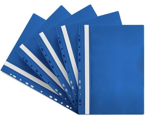 Netuno 5 Carpetas rápidas A4 Azul Carpeta de plástico con portada transparente campo de descripción perforado organización oficina estudios archivo almacenamiento documentos