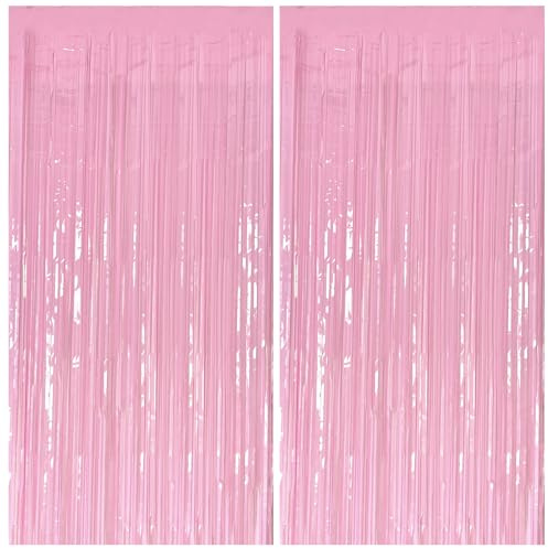 Pastel Pink Party Streamers Foil Fringe Backdrop Curtains Tinsel Streamers Birthday Party Decorations Fringe Backdrop for Birthday Valentines Gender Reveal Party Bridal Shower