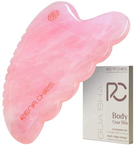 Rena Chris Großes Gua Sha, Natürlicher Jade Gua Sha Stein, Guasha Massagesteine für Lymphdrainage, Ganzkörperanwendung Beine Rücken und Gesicht (Rosa)