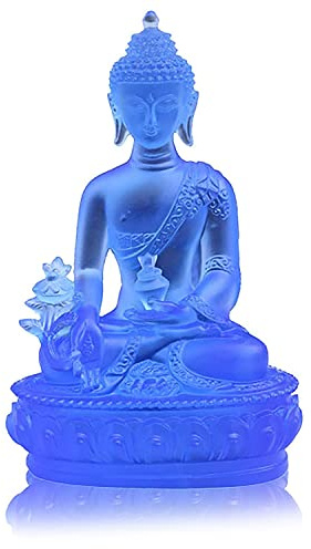 Fvoagaou Estatua de Buda de Medicina Tibetana, Resina Translúcida Escultura Buda Escultura Meditación Decoración Espiritual Coleccionista StüCk - Azul