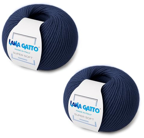 Strickgarn 100% reine Merino-Schurwolle Extra-Fine, line Super Soft von Lana Gatto Made in Italy, hochwertiges Garn zum Häkeln und Handstricken, 100g 250 Meter, (Blau - 13856, 2)