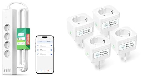 Meross WLAN Steckdosenleiste Überspannungsschutz 4-Fach Smart Mehrfachsteckdose Wandmontage mit 4 USB & WLAN Steckdose mit Strommessung 16A