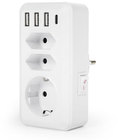 Ailao Mehrfachsteckdose mit USB Doppelstecker für Steckdose Mehrfachstecker 1 Steckdosenadapter 2 Euro Doppelsteckdosen 3 USB und 1 Type C Anschluss Leistung bis zu 4000W (max.250V,16A)