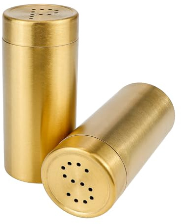 DOERDO DD Salt and Pepper Shaker, Stainless Steel, Gold, 3.5 Inch, 2 Pcs | Spice Jars, Seasoning Dispenser for Salt Sugar Spice Pepper