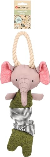 Flamingo - Spielzeug für Welpen wie Labrador, Beagle, Bulldogge und Border Collie - Britty Elefant Grün mit Seil, Sanft und Unterhaltsam