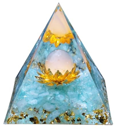 Mlysnd Orgonite Piramide, Orgonite, Cristal de Resina Piramide Energetica Kristall Pyramide Intarsiato Sfera di Fiore di Nasturzio per La Decorazione della Scrivania di Casa(Stile 2)