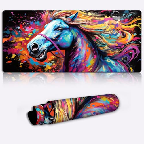LJSPTU Schreibtischunterlage, Anthrazit, Pferd, XL, Stoff, Gaming Mauspad (80 x 30 x 0,3) cm, extra groß – große Tischunterlage, geeignet für optische und Lasermäuse