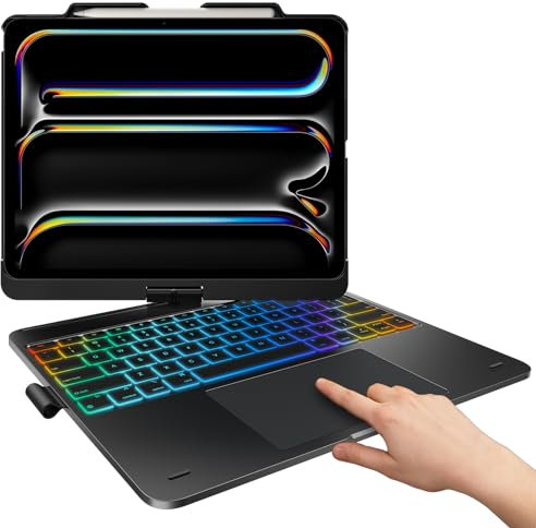 typecase - Funda con teclado para iPad Pro 13 (M4) y iPad Air 13 (M3/M2, 2025/2024), Trackpad, giratorio de 360°, inalámbrico, retroiluminado de 11 colores para iPad Pro 12.9 (6ª/5ª/4ª/3ª generación),