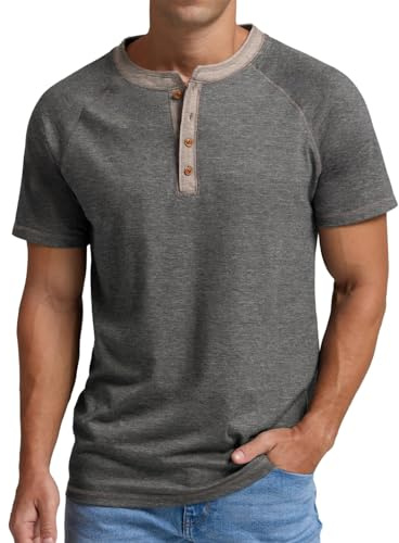 Sailwind Herr Henley T-shirt bomull klassisk farfar t-shirt sommar kortärmad löpning män toppar, Mörkgrå brokig, S