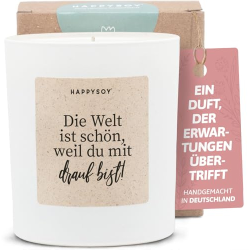 Geschenke für Freundin - Duftkerze mit Spruch - Geburtstagsgeschenk, Happy birthday, Geburtstagskerze, Sprüche - Handgemachte Kerze - Sojawachs - Weiß
