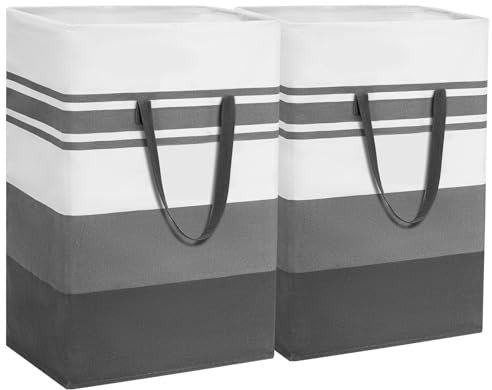 2 Stück Faltbarer wäschekorb,75 Liter Wäschesammler Schmal Wäschekorb Klein,Aufbewahrungskorb Laundry Baskets Wäschetonne für Badezimmer Wohnzimmer,60x40x34cm