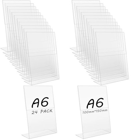 MIVIDE 24 Pezzi Espositori da Tavolo in Plastica A6, 150 x 100 mm Trasparente Espositore per Poster in Acrilico, Supporto da Tavolo A6 per Ristoranti, Menu, Hotel, Caffè