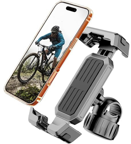4rd-Gen Super Easy Install Bike Phone Holder, [1S Quick Lock] Motorcycle Phone Mount Clip, Bicycle Scooter Ebike Handlebar Holder Clamp fit Large Phone Case, Phone Mount for 4.7''-7'' Cell Phones