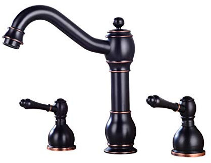 FBHDKJNFG Mop Pond Cold Water Tap,Washbasin Faucet, Washbasin Faucet, Black Lacquer Bronze Three-Hole Curved Tap Hot Cold Mixing Cabinet Bathtub Three-Piece Double Handle Faucet With Hose,