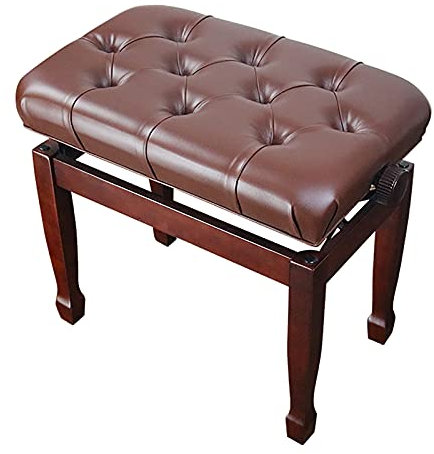 Deluxe Verstellbare Leder Klavierbank mit wasserdichtem Kissen Holz Keyboardhocker für Klavierspieler Tragkraft bis 180 kg Braun