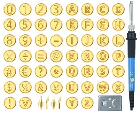 Holzbrennwerkzeug mit Buchstaben, Heißprägewerkzeug, Schnitzset Alphabet Holz 56-teilig Brennset, Ergonomische Bastelwerkzeuge, Symbol- und Zahlen-Heißstempel-Werkzeug für die Holzverbrennung