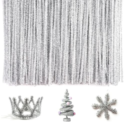 Caydo 200 Stück silberne Pfeifenreiniger Handwerk Chenille Stiele für DIY Kunst Kreative Handwerk Party Dekorationen (30,5 cm x 6 mm)