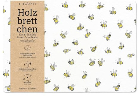 Ligarti® Frühstücksbrettchen (aus Holz) I Schneidebrett in 22x15 Made in Sweden & spülmaschinenfest I Nachhaltiges Breakfast Board, Holzbrett (Bienenschwarm)