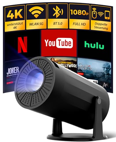 Fine Life Pro Mini Smart Beamer 4K Heimkino, Tragbarer Handy Projector 1080P Unterstützung Bluetooth Android und IOS 11.0, Portable WiFi Beamer Klein mit Auto Keystone 180° Dreh