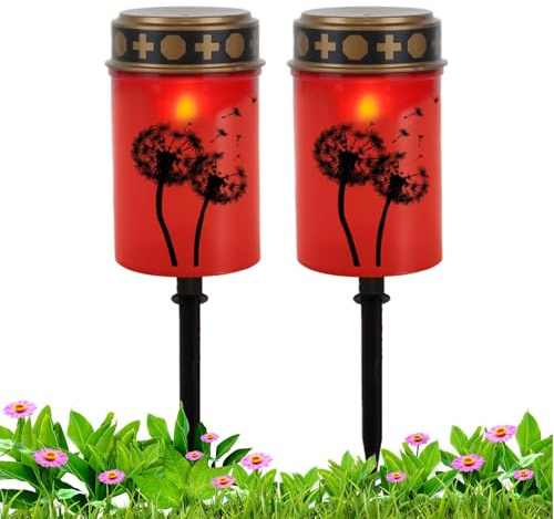 Luces de Tumba para Cementerio, lámpara de Cementerio para - lámpara de Vela jardín Conjunto de 2 | Impermeable LED Inserto Grandes Decoraciones de luz para jardín Cementerio