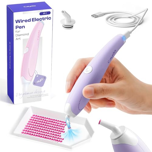 Caydo Wired Electric Diamond Painting Pen (Plug-in Use), E-Painter for Diamond Painting - Ergonomic Vacuum Tool with 2-Tips, Diamond Art Accessories Tools for Setting Diamonds Without Wax (Purple)
