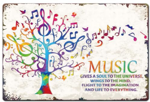 SUPERDANT Music Tree Metal Signs Music QuoteTin Sign Notes Tree Wall Plaques for Home Living Room Bedroom Cafe Bar Man Cave Gift Vintage Decor