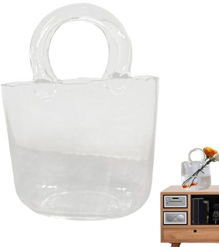 Vase pour Sac À Main pour Fleurs, Transparent avec Bocal À Poisson Vase Sac À Main, Vases en Verre avec Bulles Et Poignées, pour Décoration D'intérieur, Entrée, Bureau, Garde