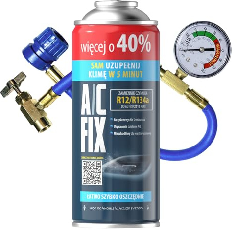 A/C FIX R134a kältemittel Ersatzgas - Kühlmittel Klima Auto - Gasflasche 1x235 g Auto Klimaanlage Nachfüllset - Wohnmobil - Klimaanlage Schlauch - Manometer Klimaanlage - ECO