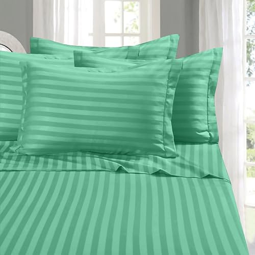 Elegant Comfort Softest and Coziest 4-Piece Sheet Set - 1500 Premium Hotel Quality Microfiber - Deep Pocket, Wrinkle Resistant 4-Piece Damask Stripe Bed Sheet Set, Twin XL, Paradise Teal