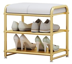 Schuhregal Bank | PU-Leder-Polster-Ottomane | stilvolle Bettbank | Eingang und Wohnzimmer | weiß-goldener Rahmen | 50 cm Schuhregal