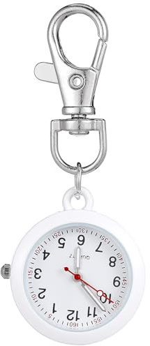 Veemoon Clip on Pocket Watch,Mini Clock Keychain Portable Badge Watch for Nurses Doctors Chefs Children Students Unisex - White