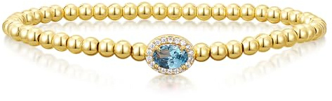 Turandoss März Geburtsstein Armband Damen Gold Perlenarmband, Aquamarine März Geburtsstein Armband Perlen Armkette Gold, Geburtstagsgeschenk für Mädchen 9 10 11 12 13 Jahre Frauen Damen Schmuck