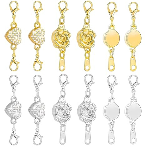 12 Stück Magnetverschluss Kette, Magnetische Schmuckverschlüsse, Magnet Karabinerverschluss, Gold Silber Magnetverschlüsse für Ketten, für Halskette Armband DIY Jewellery Making Accessories