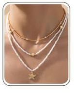 Roheafer Muschelkette Damen Layering Halskette mit Seestern Perlenanhänger | 14K Vergoldet,Verstellbar, Wasserfest, Hypoallergen, Sommer Strand Schmuck Geschenk für Frauen