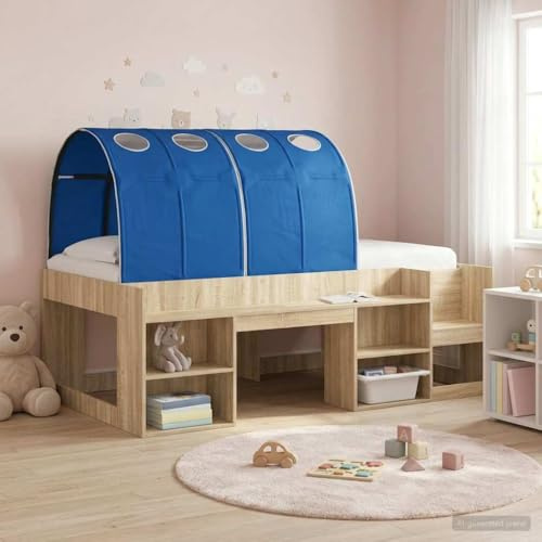 Runheo Bettunnel 2 Stück Blau 211 x 67,5 x 2 cm Polyester, Zubehör für Lattenrost und Matratzenhalter, Stabilisator für Doppelbett und Boxspringbett, Rutschschutz, höhenverstellbar