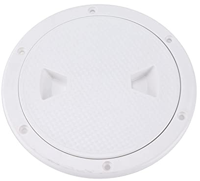 Dilwe Couvercle de Trappe de Plaque de Pont de 6 Pouces Rond Blanc, Couverture de Pont de Bateau en Nylon ABS avec Surface Antidérapante, Conception de Couvercle séparé et Trous Pré-percés, pour Accès