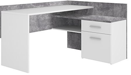 FORTE Net106 Eck-Schreibtisch mit 1 Tür und 1 Schublade, Holzwerkstoff, Betonoptik + Weiß, 111.8 x 140 x 79.5 cm