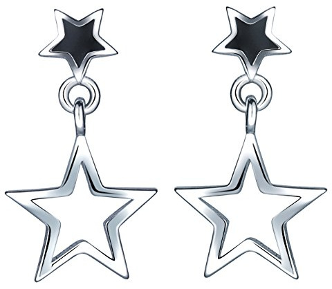 Yumilok 925 Sterling Silber Schwarz Epoxy Doppel Sterne Ohrstecker Ohrhänger Ohrringe Hypoallergen Ohrschmuck für Damen Mädchen