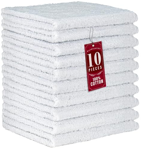 DecorRack 100% Cotton Washcloths 12x12 in, Absorbent, White (10 Pack)