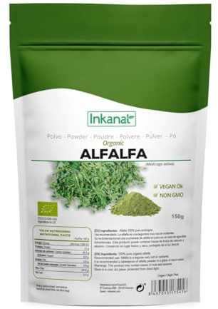 Alfalfa-Pulver 150 g | INKANAT | Superfood reich an Vitaminen, Mineralien und Chlorophyll | Für vegane Ernährung geeignet