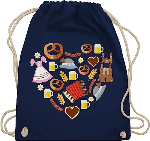 Shirtracer Turnbeutel Rucksack - Kompatibel mit Oktoberfest Tasche - Bayrisches Herz - Unisize - Navy Blau - trachtenrucksack bayrische bayerische juterucksäcke trachtentaschen bayrisch beutel